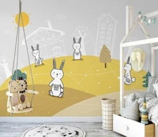 3D Cartoon Rabbit G392 Wallpaper Wall Murals Removable Self-adhesive Honey