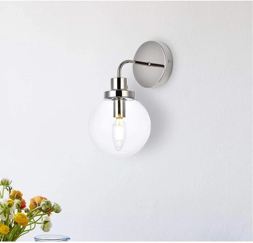 Hanson 1-Light Metal Bath Sconce in Polished Nickel and Clear - Picture 7 of 7