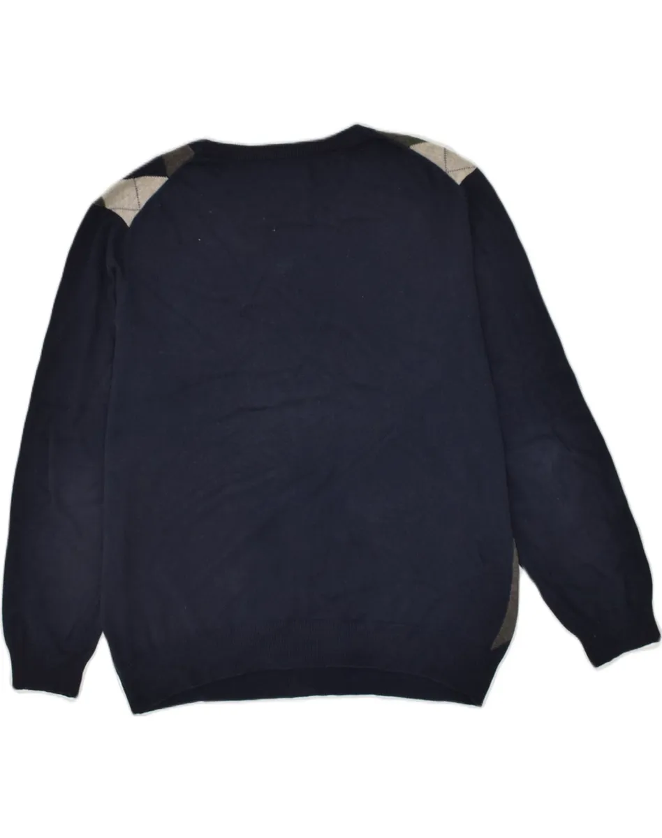 BUGATTI Mens V-Neck Jumper Sweater XL Navy Blue Argyle/Diamond Cotton AJ68  | eBay