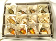 VINTAGE-NEW Box of 12 Pinecone/Acorn Mix Glass Christmas Ornaments Poland