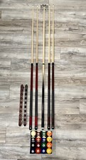 Set of 4 Pool Cues 58" Billiard House Bar Pool Cue Sticks-Bridge Head-Balls etc