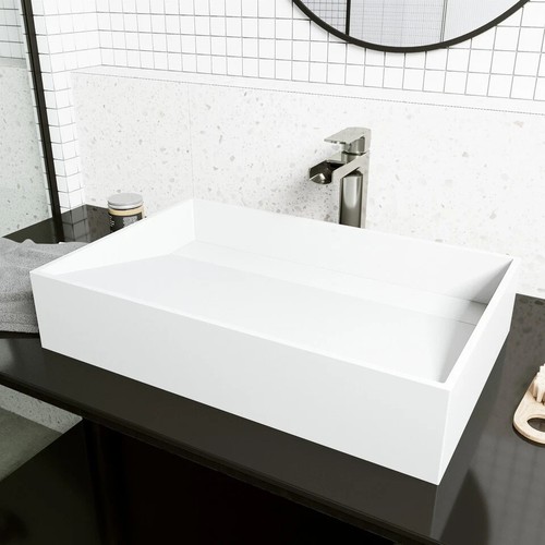Lavandino bagno vaso rettangolare 23"x 15"x 5"Vigo Starr moderno bianco opaco - Foto 8 di 8