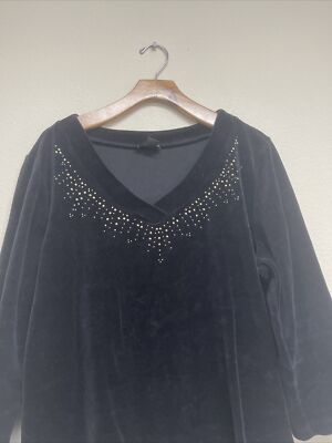 Erika 3/4 Sleeve Size Large Black Velvet Like Woman's Pull Erika 3/4 Sleeve Size Large Black Velvet Like Woman's Pull
