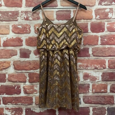 Bailey Blue Dress Womens Medium Brown Gold Silver Sequin Chevron  Herringbone | eBay