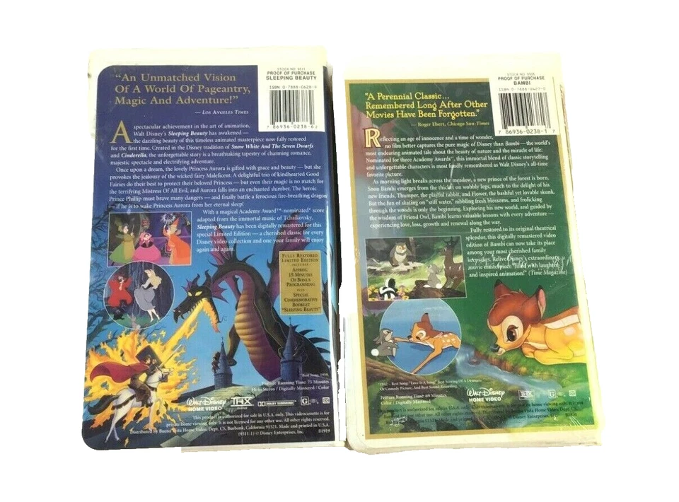 RARE Bambi VHS 55th Anniversary & Sleeping Beauty Masterpiece Collect Free Ship - Image 2 of 4