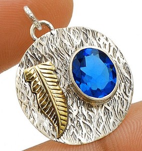 Leaf Two Tone Natural Kyanite 925 Sterling Silver Pendant @13-4