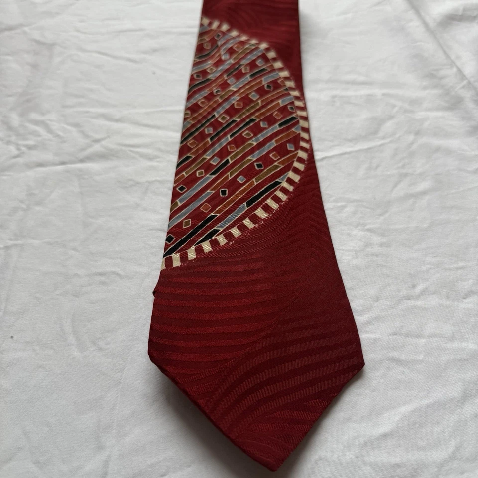 Corbata de cuello para hombre Moda Italiana vintage 100 % seda hecha a mano en Italia estampado rojo Foto 4 de 4