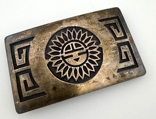 Navajo Sun Face Belt Buckle Sterling Silver Vintage 48.1g