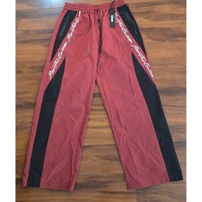 Civil Regime Roses From Concrete Red Black Script Wide Leg Track Pants Large NWT