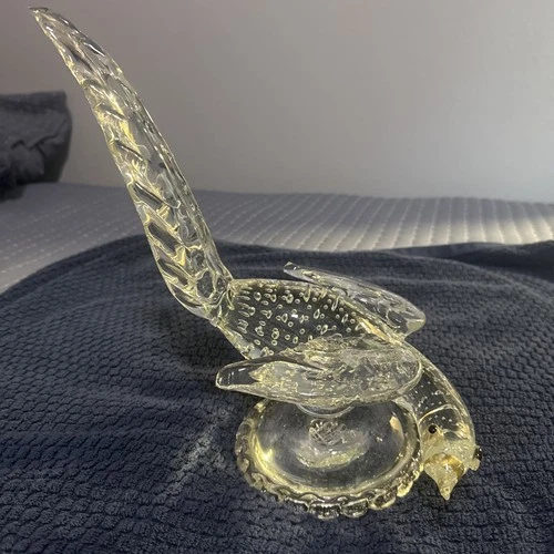VINTAGE MURANO GLASS SCULPTURE BIRD  GOLD FLECK HANDBLOWN