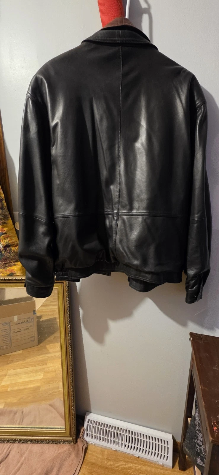 “Men’s Remy Leather Bomber Jacket Double Collar Brown Size 46 Vintage Style” - product detail image 7