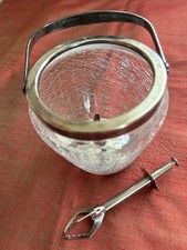 WMF Eiswürfel Behälter  mit Zange - 60er Jahre, Craquele,  Silberauflage