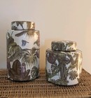 Vases jungle green lidded 16 Cm & 26 cm Ceramic Werner voss x2
