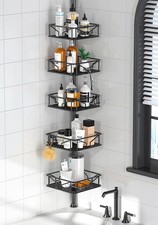 5 Tier Adjustable Corner Shower Caddy Organizer with Hooks,Rustproof Tension ...