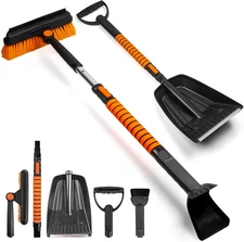 42'' Extendable Snow Brush for Car Snow Shovel & Ice Scraper Kit 180° Pivoting S
