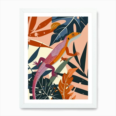 Eidechse in den Blättern modern abstrak gerahmtes Wandbild Poster Leinwanddruck Bild