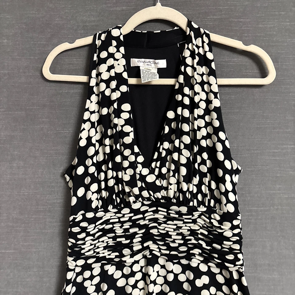 Vintage Evan Picone Dress 8 Polkadot Sleeveless Ruched Halter Cocktail 90s y2k - Image 4 of 4