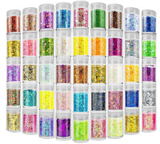 45 Holographic Chunky Sequins and Fine Powder Glitter Mix, Iridescent Glitter