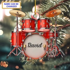 Personalized Red Drum Set Christmas 2D Flat Ornament, Christmas Home Decor