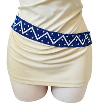 VTG Handmade Glass Belt ZigZag Design blue white woven Indie hippie chunky 44"