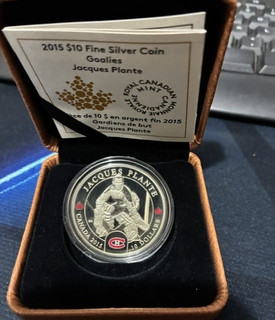 2015 ROYAL CANADIAN MINT GOALIES COLLECTION JAQUES PLANTE $10 FINE SILVER COIN