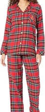 NWT RALPH LAUREN Women's Pajama Red Plaid BRUSHED TWILL Pant Set Size L