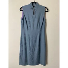 Shanghai Tang Dress Size 8 Blue Shift Style Mandarin Collar Modern Elegance 