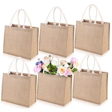  6 Pcs Large Jute Burlap Gift Bags Jute Beach Bags Gift Bags with Laminated 