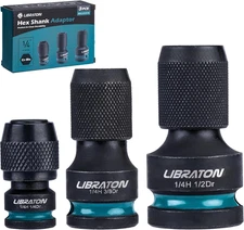 Impact to 1/4 Hex Converter, 1/2 3/8 1/4-INCH Drive Female to 1/4-Inch Hex Adapt