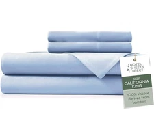 Hotel Sheets Direct 100% Bamboo 4pc Bed Sheet Set Cal King, Light Blue NEW