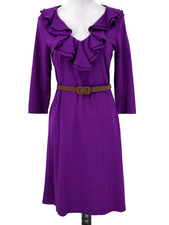 LRL Ralph Lauren Dress Womens Medium Grape Purple Stretch Cotton Ruffle Belt