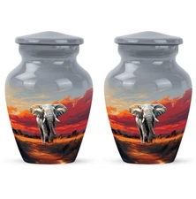 Small Urn Human Ashes 3Inch Set Of 2 with Elephant Funeral Keepsake Mini