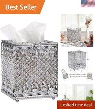 Stylish Square Silver Tissue Holder with Flip-Top Lid for Effortless Refilling