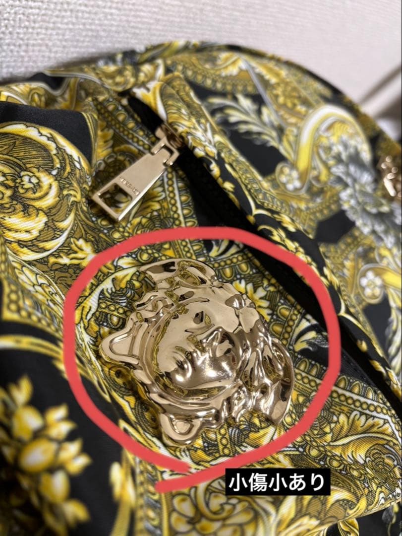 Versace Baroque Pattern Backpack Medusa Logo Black Gold Used thumbnail 6