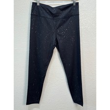 DKNY Sport Womens Black Glitter Galaxy High Rise Leggings Large Sparkle Active