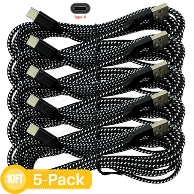10ft USB-C TypeC Cable Fast Charger Long Cord 5Pack For iPhone 15 16 Samsung Lot