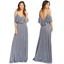 Show Me Your Mumu Renee Ruffle Maxi Dress Dancing Queen Shine Smoke Gray Small