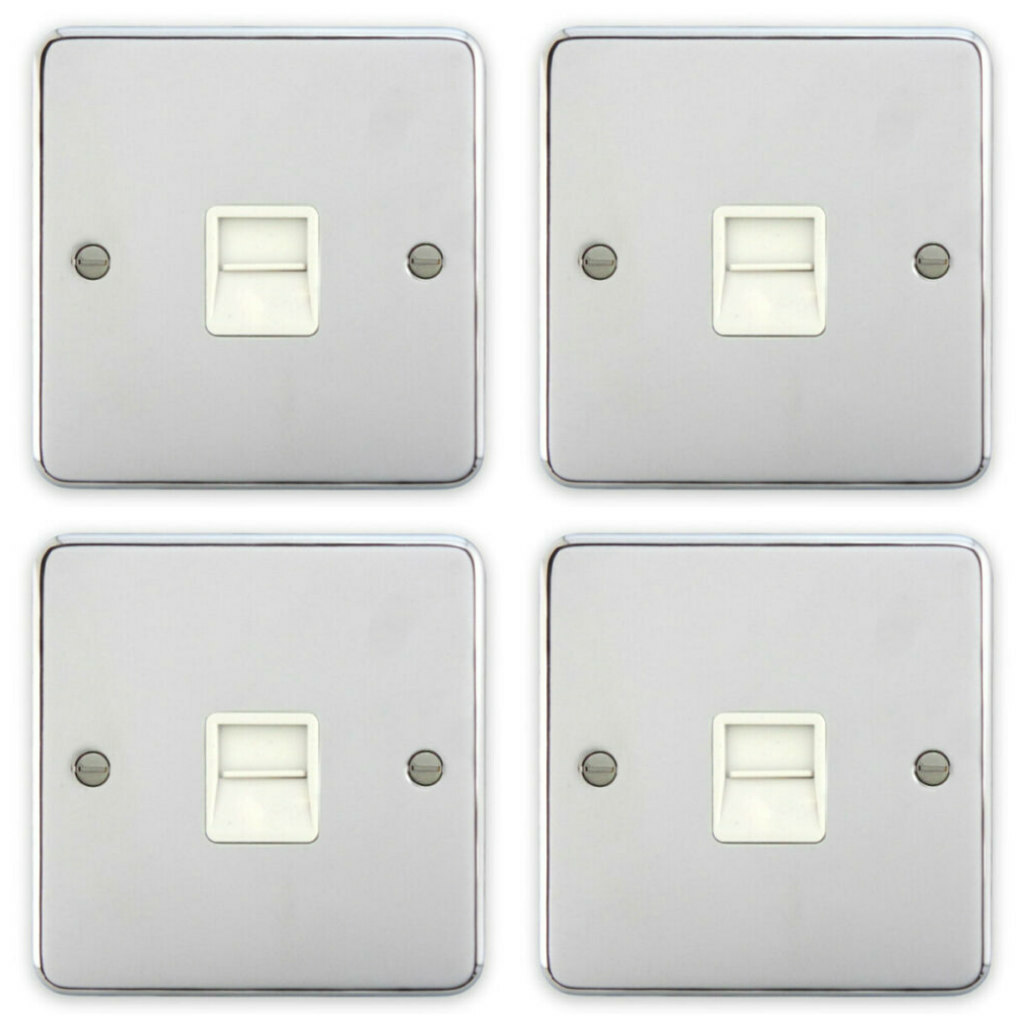 4 x Deta 1960CHW Telephone Socket 1 Gang Master Polished Chrome / White Insert