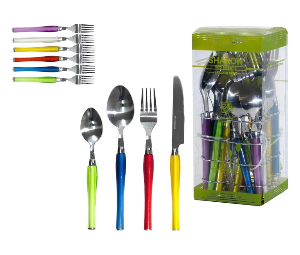 Set Servizio 24 Pezzi Posate Con porta posate Colorato Cucina - Immagine 4 di 4
