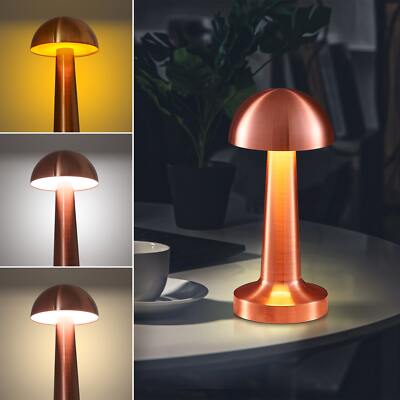 Dimmbare LED Tischlampe mit Pilz-Lampenschirm Touch-Leuchte Akku USB-C Leselicht