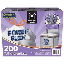 Member's Mark Power Flex Tall Kitchen Drawstring Trash Bags, Lavender 13 gal.,
