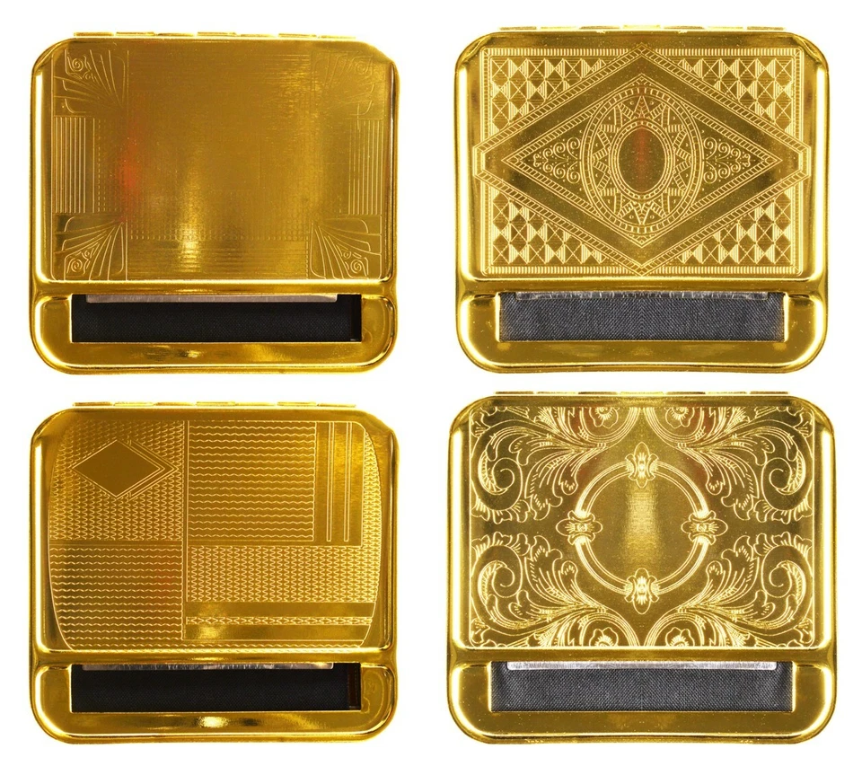 Rollbox Tabakdose GOLD FARBEN METALL Zigaretten Drehmaschine Stopfer  - Bild 3 von 3