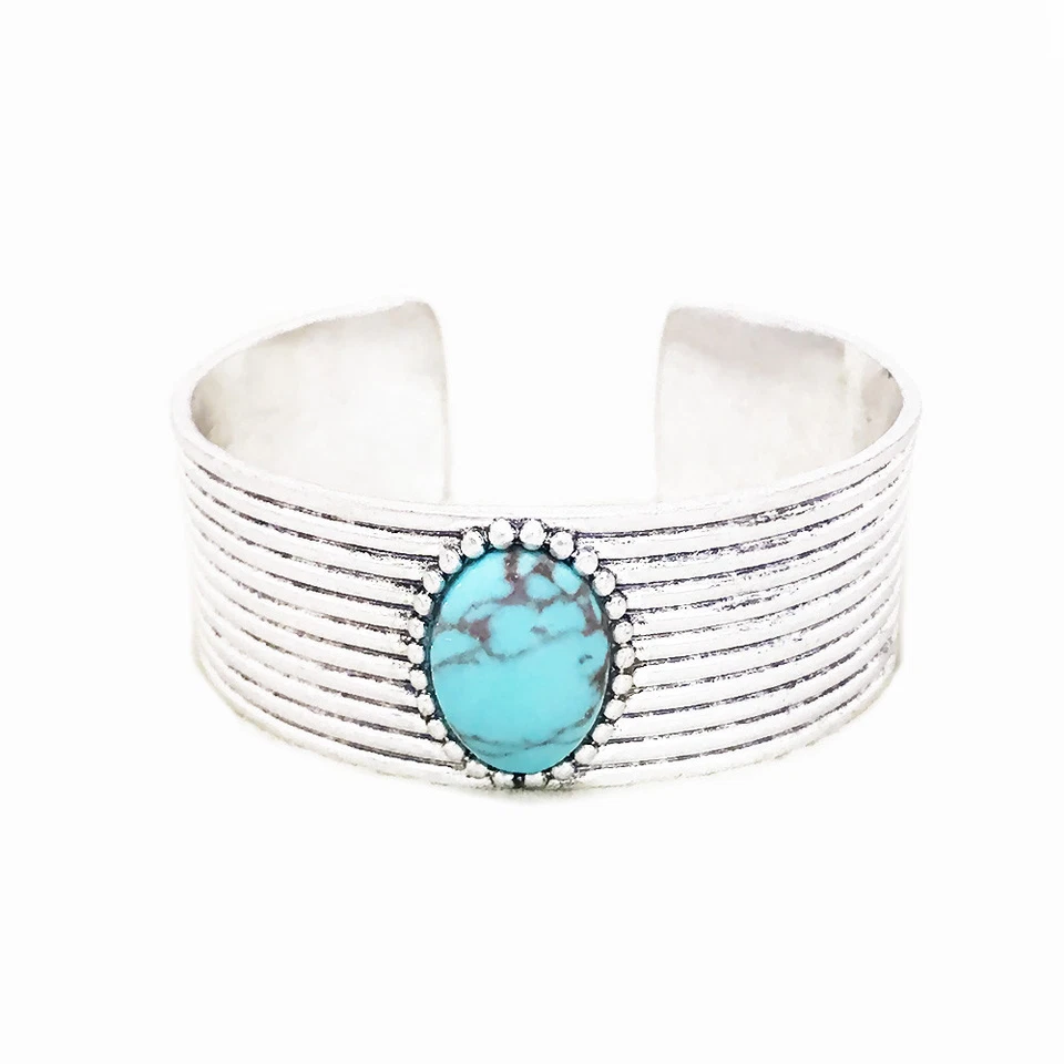 Brazalete Brazalete Piedra Conjunto Turquesa Tono Plata Antiguo Marca Lucky Foto 2 de 4