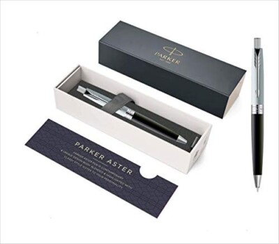 PARKER IM Kugelschreiber – Mattschwarz Mit Ornament, Schwarze Tinte, Mittlere Spitze, In Geschenkbox
