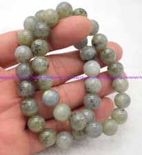 Natural 2 Pcs 10mm Gray Labradorite Gemstone Round Beads Elastic Bracelet 7.5 in