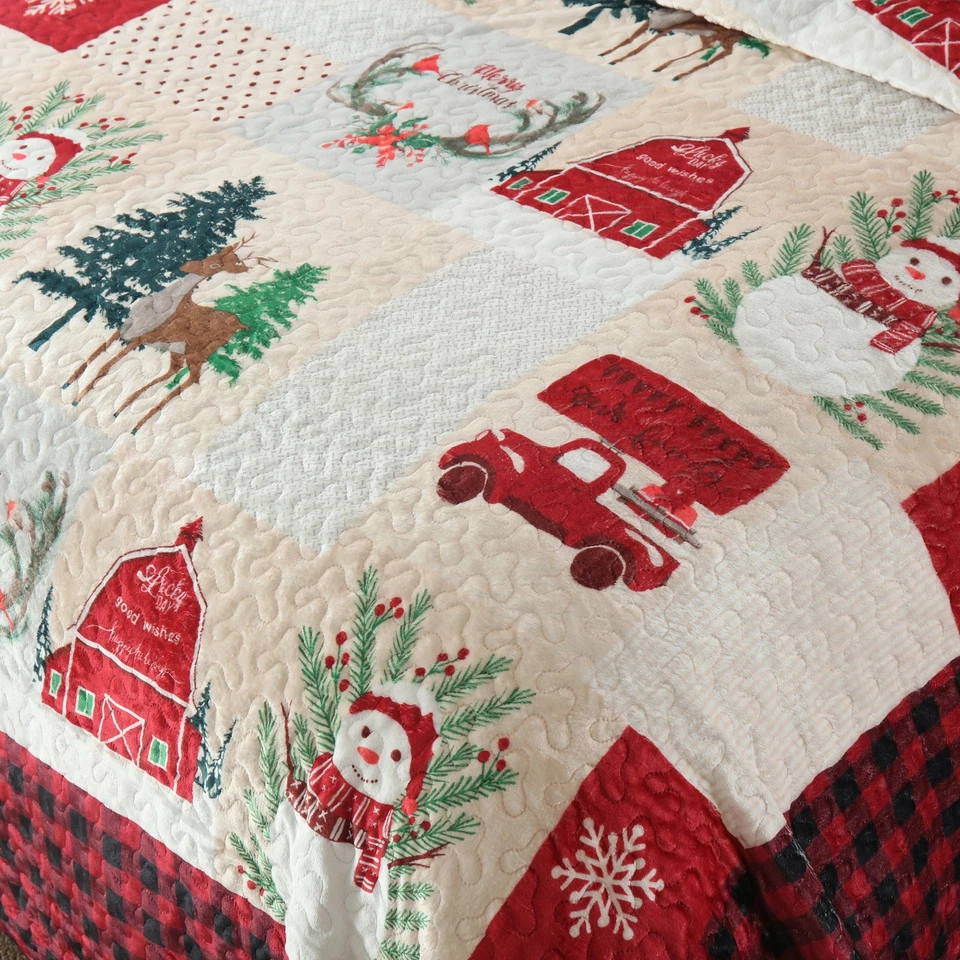 Juego de 3 edredones navideños acolchados de terciopelo de retazos de gran tamaño para dormitorio Foto 4 de 4