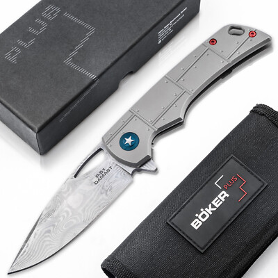 BOKER PLUS P-51 Damast Folding Knife 4.25'' Damascus Blade Framelock - 01BO910DAM