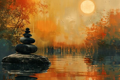 Zen Stones Meditation Canvas Picture Print Wall Art