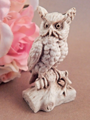 Owl Figurine 3.5" Beige Brown Bird Statuette Vintage 1980s Eagle Owl Collectible - Picture 6 of 6