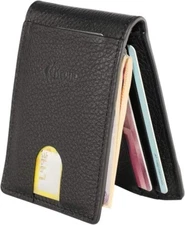 Skinny Wallet for Men, Slim Bifold Card Holder, Genuine Leather & RFID Blocking